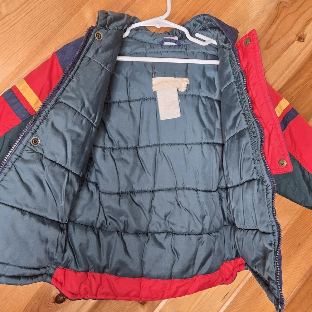 Vtg‎ Youth Color Block Hooded Winter Coat Jacket Sz 5-6 Zip/Snap Red Blue Green